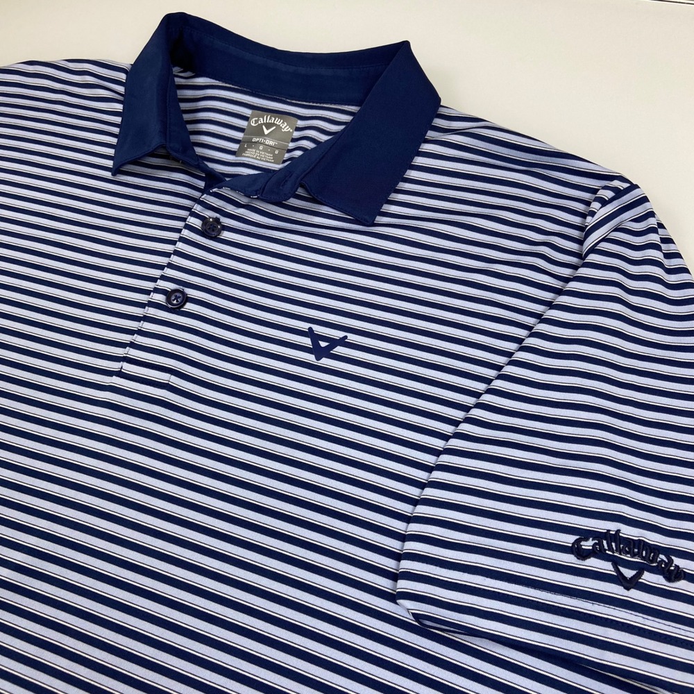 Callaway Mens Large Blue‎ Striped Opti-Dri Golf Polo Shirt  Short Sleeve Casual